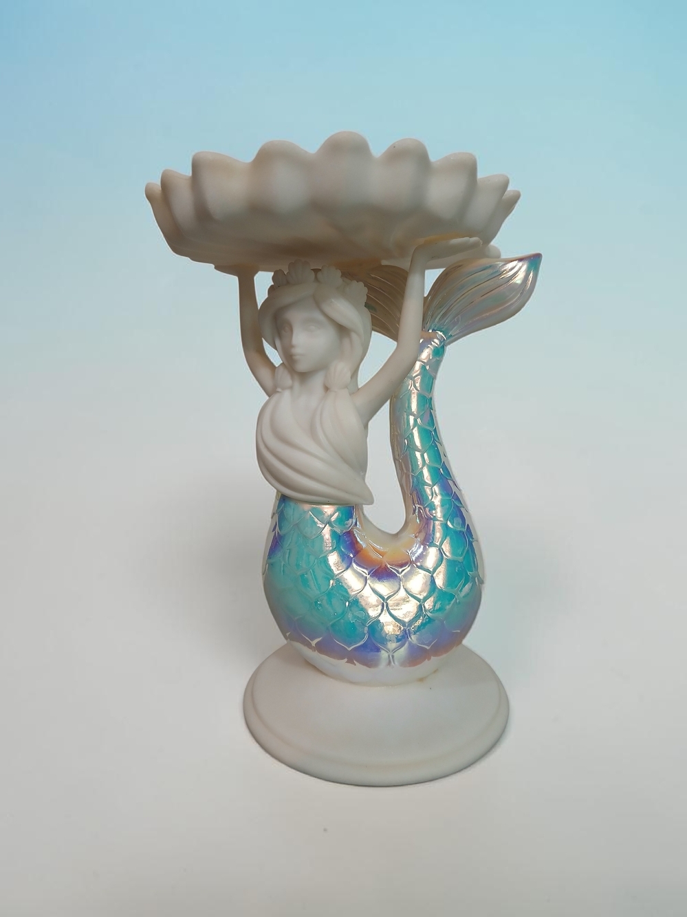 Bath & Body Works Iridescent Teal and White Mermaid Candle Holder Pedestal